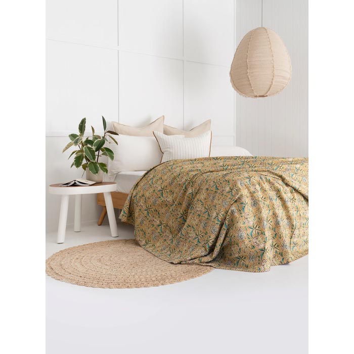 Kantha Quilt Indian Quilt Block Print Quilt Bedspread Bohemian Boho Cotton Throw Quilt Handmade Blanket Doona King Size KQ03