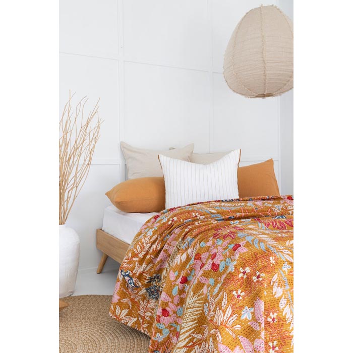 Kantha Quilt Indian Quilt Block Print Quilt Bedspread Bohemian Boho Cotton Throw Quilt Handmade Blanket Doona King Size KQ04