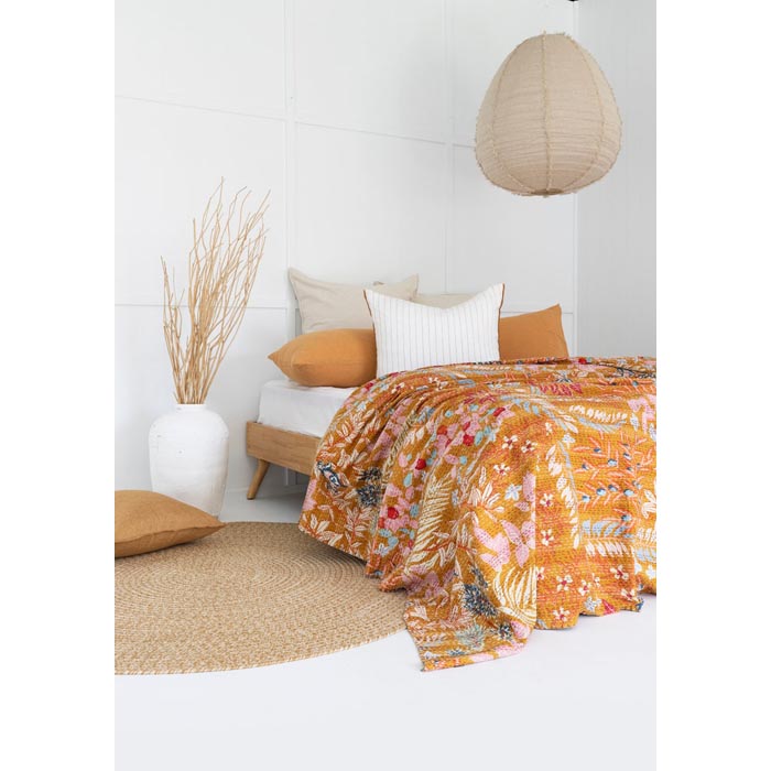 Kantha Quilt Indian Quilt Block Print Quilt Bedspread Bohemian Boho Cotton Throw Quilt Handmade Blanket Doona King Size KQ04