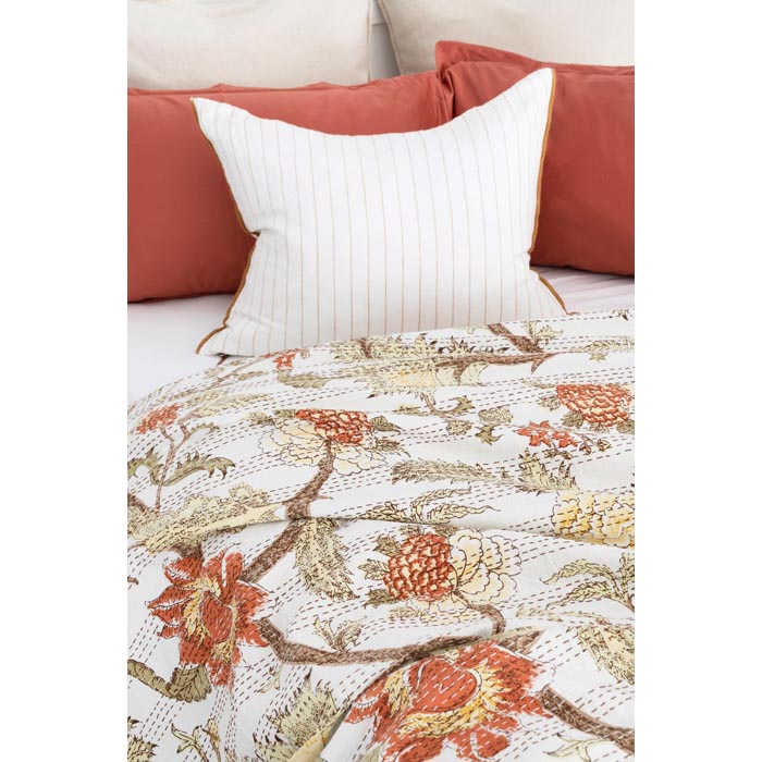 Kantha Quilt Indian Quilt Block Print Quilt Bedspread Bohemian Boho Cotton Throw Quilt Handmade Blanket Doona King Size KQ05