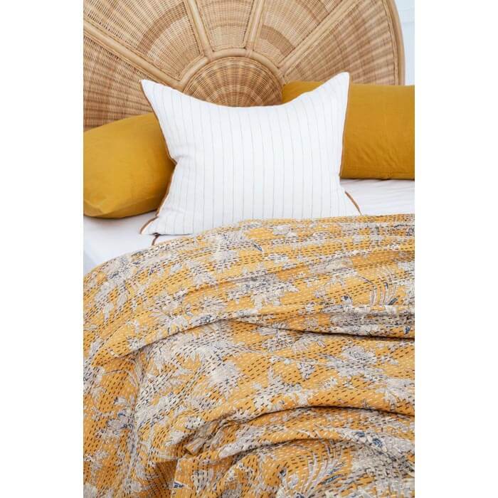 Kantha Quilt Indian Quilt Block Print Quilt Bedspread Bohemian Boho Cotton Throw Quilt Handmade Blanket Doona King Size KQ07