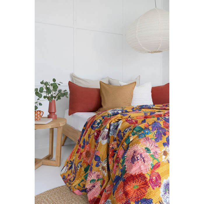 Kantha Quilt Indian Quilt Block Print Quilt Bedspread Bohemian Boho Cotton Throw Quilt Handmade Blanket Doona King Size KQ10