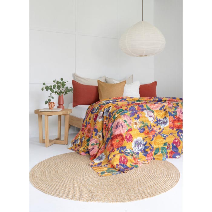 Kantha Quilt Indian Quilt Block Print Quilt Bedspread Bohemian Boho Cotton Throw Quilt Handmade Blanket Doona King Size KQ10