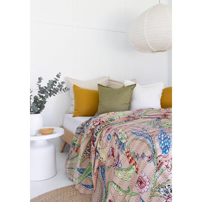 Kantha Quilt Indian Quilt Block Print Quilt Bedspread Bohemian Boho Cotton Throw Quilt Handmade Blanket Doona King Size KQ11