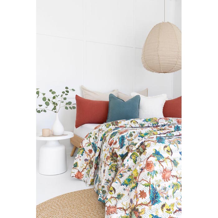 Kantha Quilt Indian Quilt Block Print Quilt Bedspread Bohemian Boho Cotton Throw Quilt Handmade Blanket Doona King Size KQ13