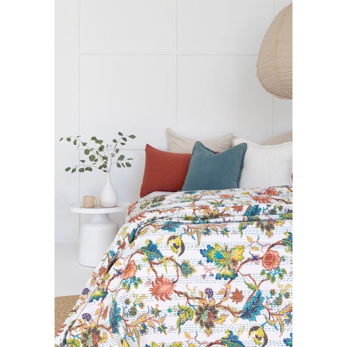 Kantha Quilt Indian Quilt Block Print Quilt Bedspread Bohemian Boho Cotton Throw Quilt Handmade Blanket Doona King Size KQ13