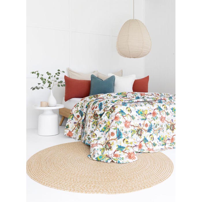Kantha Quilt Indian Quilt Block Print Quilt Bedspread Bohemian Boho Cotton Throw Quilt Handmade Blanket Doona King Size KQ13