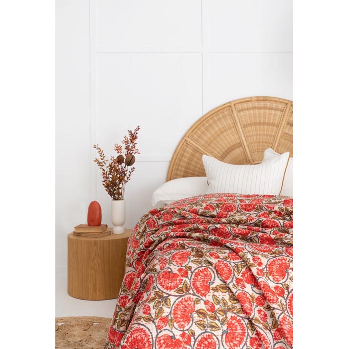 Kantha Quilt Indian Quilt Block Print Quilt Bedspread Bohemian Boho Cotton Throw Quilt Handmade Blanket Doona King Size KQ14