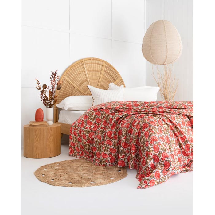 Kantha Quilt Indian Quilt Block Print Quilt Bedspread Bohemian Boho Cotton Throw Quilt Handmade Blanket Doona King Size KQ14