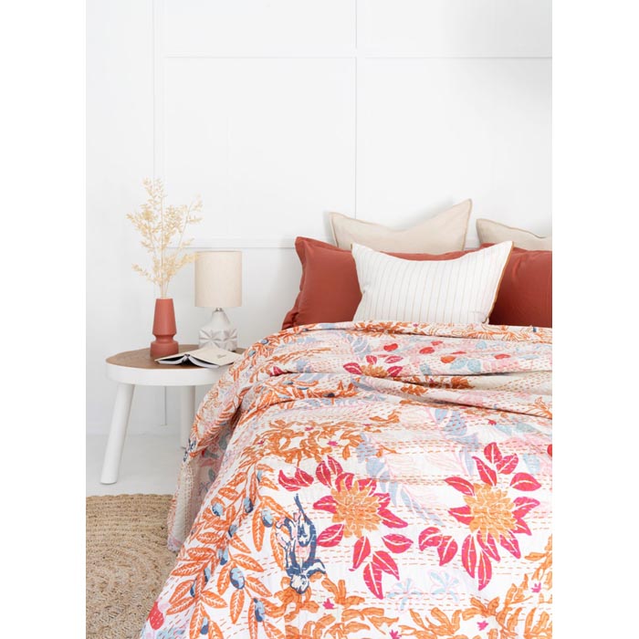 Kantha Quilt Indian Quilt Block Print Quilt Bedspread Bohemian Boho Cotton Throw Quilt Handmade Blanket Doona King Size KQ17