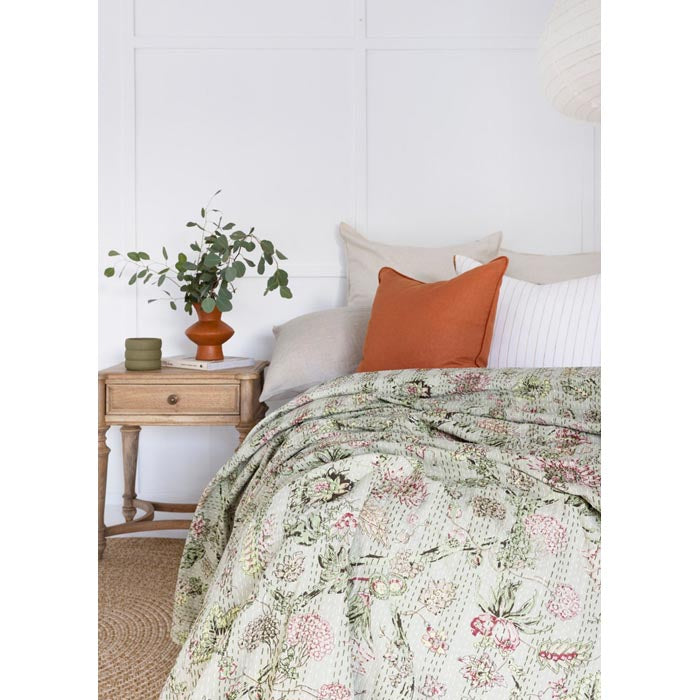 Kantha Quilt Indian Quilt Block Print Quilt Bedspread Bohemian Boho Cotton Throw Quilt Handmade Blanket Doona King Size KQ19