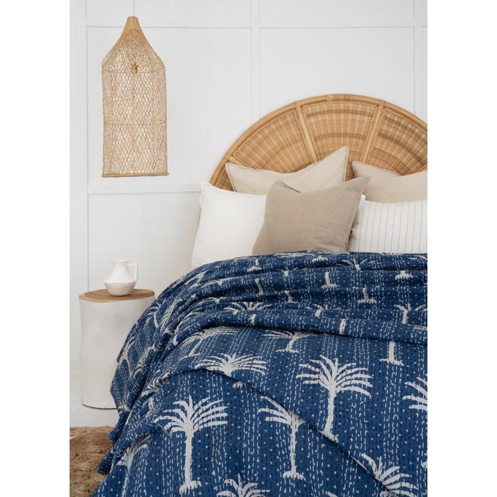Kantha Quilt Indian Quilt Block Print Quilt Bedspread Bohemian Boho Cotton Throw Quilt Handmade Blanket Doona King Size KQ22