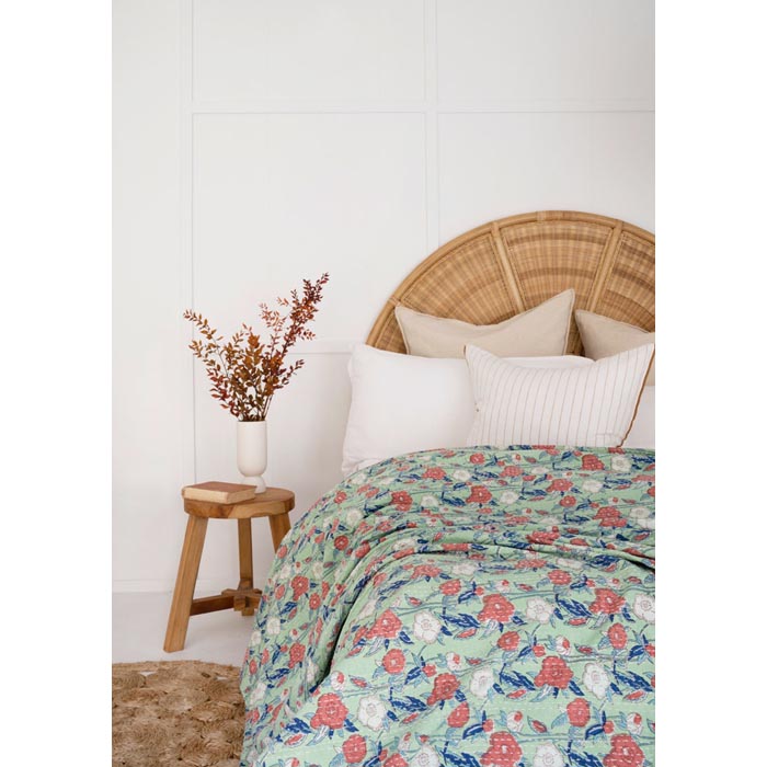 Kantha Quilt Indian Quilt Block Print Quilt Bedspread Bohemian Boho Cotton Throw Quilt Handmade Blanket Doona King Size KQ23