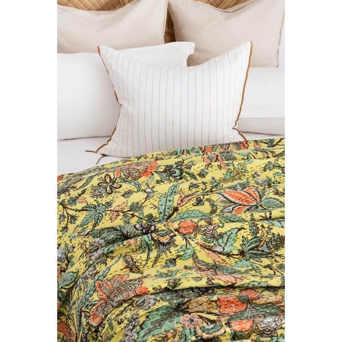 Kantha Quilt Indian Quilt Block Print Quilt Bedspread Bohemian Boho Cotton Throw Quilt Handmade Blanket Doona King Size KQ24