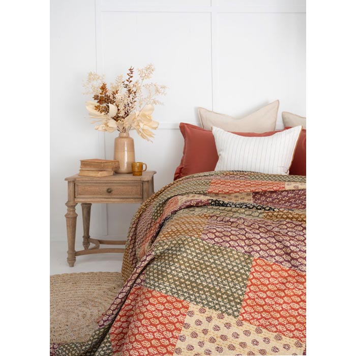Kantha Quilt Indian Quilt Block Print Quilt Bedspread Bohemian Boho Cotton Throw Quilt Handmade Blanket Doona King Size KQ25