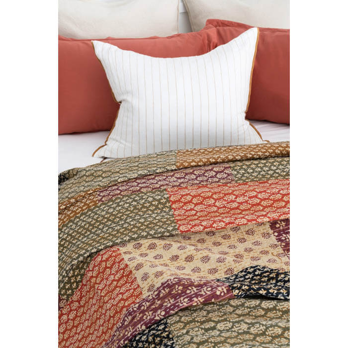 Kantha Quilt Indian Quilt Block Print Quilt Bedspread Bohemian Boho Cotton Throw Quilt Handmade Blanket Doona King Size KQ25
