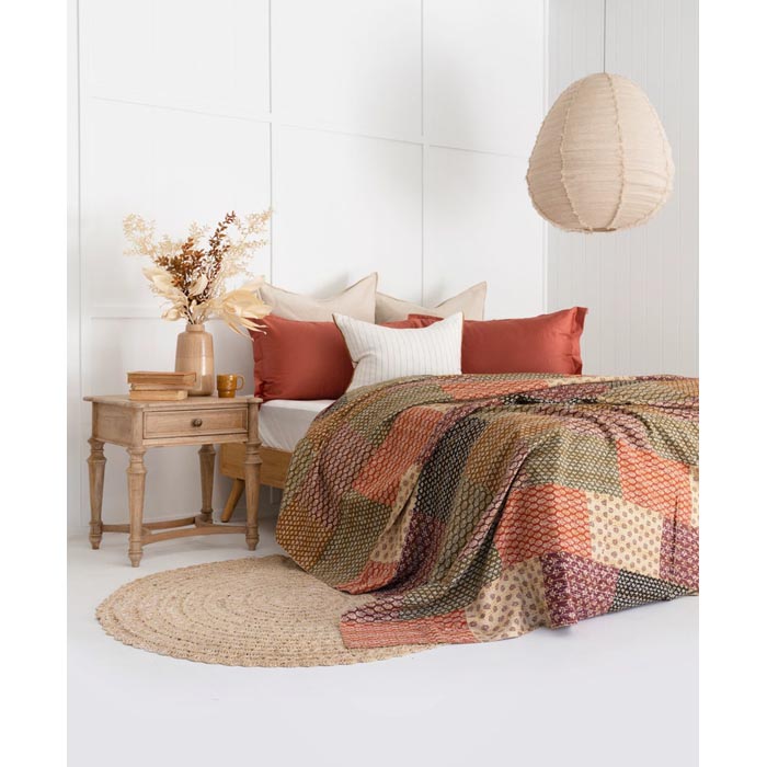 Kantha Quilt Indian Quilt Block Print Quilt Bedspread Bohemian Boho Cotton Throw Quilt Handmade Blanket Doona King Size KQ25