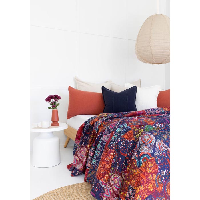 Kantha Quilt Indian Quilt Block Print Quilt Bedspread Bohemian Boho Cotton Throw Quilt Handmade Blanket Doona King Size KQ26