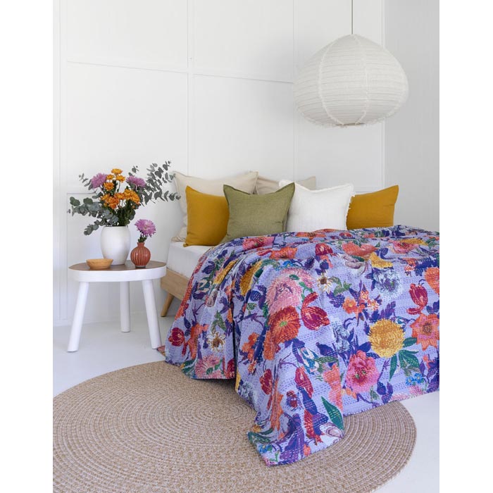 Kantha Quilt Indian Quilt Block Print Quilt Bedspread Bohemian Boho Cotton Throw Quilt Handmade Blanket Doona King Size KQ27