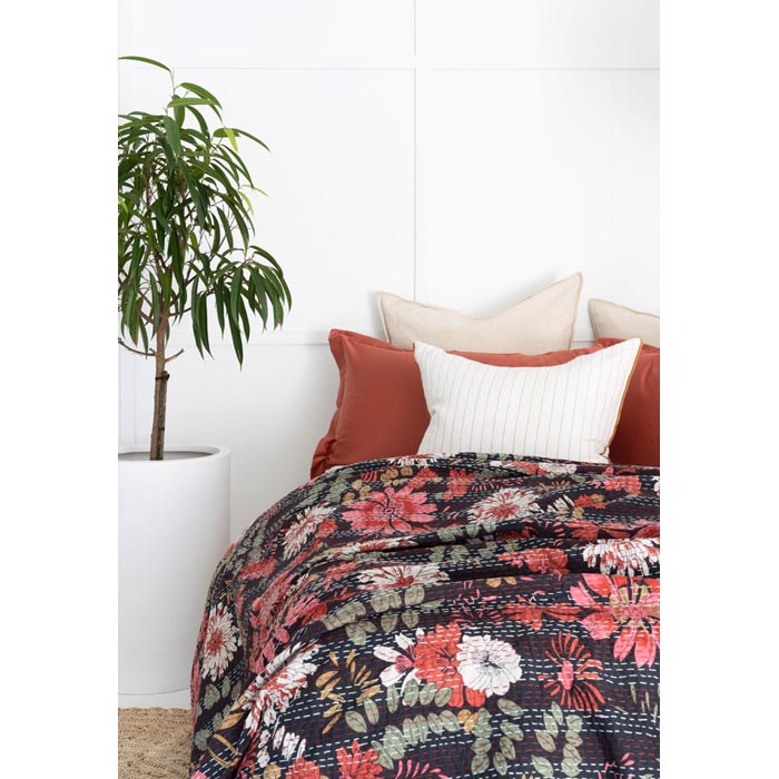 Kantha Quilt Indian Quilt Block Print Quilt Bedspread Bohemian Boho Cotton Throw Quilt Handmade Blanket Doona King Size KQ28