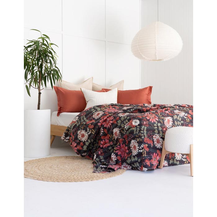 Kantha Quilt Indian Quilt Block Print Quilt Bedspread Bohemian Boho Cotton Throw Quilt Handmade Blanket Doona King Size KQ28