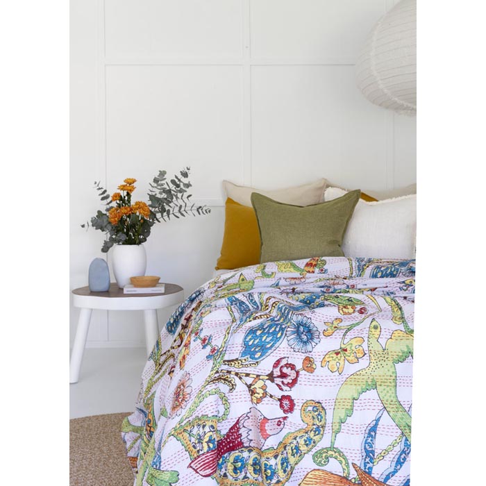 Kantha Quilt Indian Quilt Block Print Quilt Bedspread Bohemian Boho Cotton Throw Quilt Handmade Blanket Doona King Size KQ29