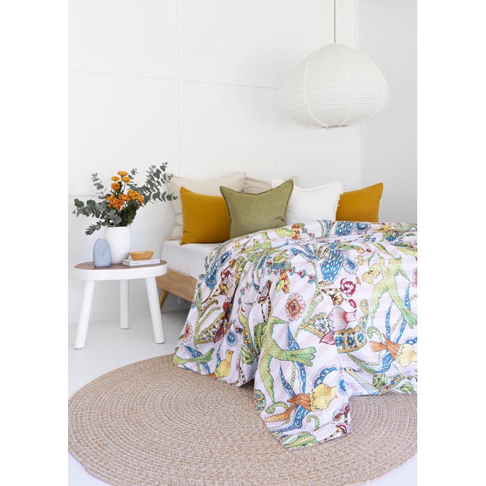 Kantha Quilt Indian Quilt Block Print Quilt Bedspread Bohemian Boho Cotton Throw Quilt Handmade Blanket Doona King Size KQ29