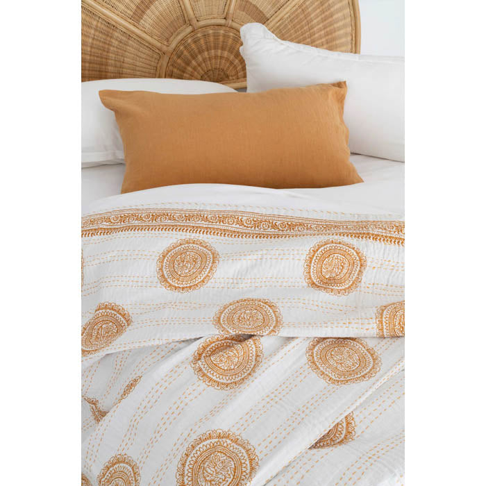 Kantha Quilt Indian Quilt Block Print Quilt Bedspread Bohemian Boho Cotton Throw Quilt Handmade Blanket Doona King Size KQ30