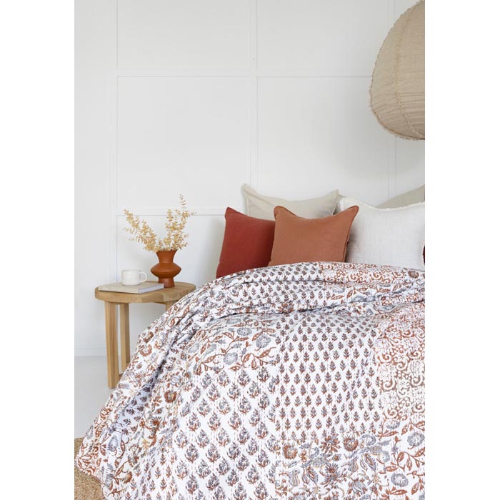 Kantha Quilt Indian Quilt Block Print Quilt Bedspread Bohemian Boho Cotton Throw Quilt Handmade Blanket Doona King Size KQ31