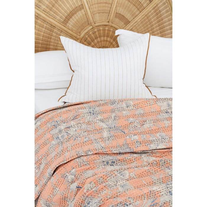Kantha Quilt Indian Quilt Block Print Quilt Bedspread Bohemian Boho Cotton Throw Quilt Handmade Blanket Doona King Size KQ32