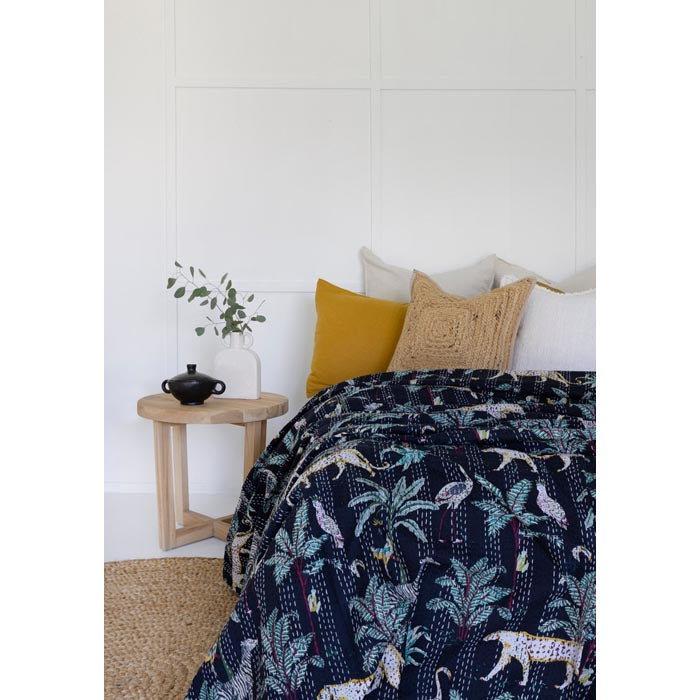 Kantha Quilt Indian Quilt Block Print Quilt Bedspread Bohemian Boho Cotton Throw Quilt Handmade Blanket Doona King Size KQ33
