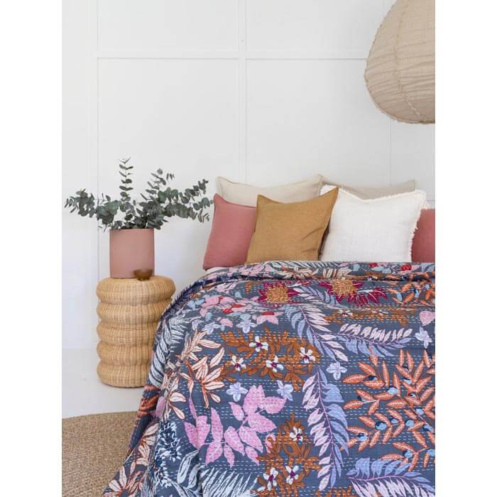 Kantha Quilt Indian Quilt Block Print Quilt Bedspread Bohemian Boho Cotton Throw Quilt Handmade Blanket Doona King Size KQ36