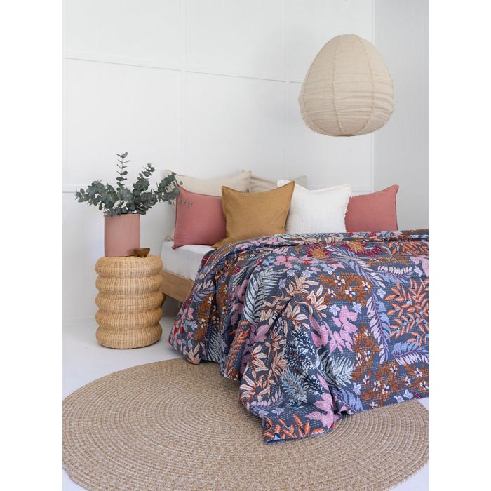 Kantha Quilt Indian Quilt Block Print Quilt Bedspread Bohemian Boho Cotton Throw Quilt Handmade Blanket Doona King Size KQ36