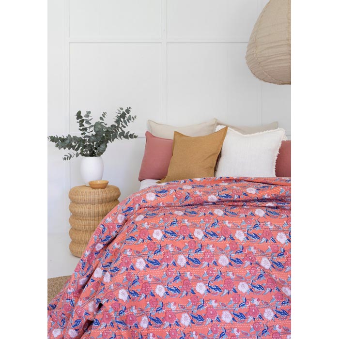 Kantha Quilt Indian Quilt Block Print Quilt Bedspread Bohemian Boho Cotton Throw Quilt Handmade Blanket Doona King Size KQ37