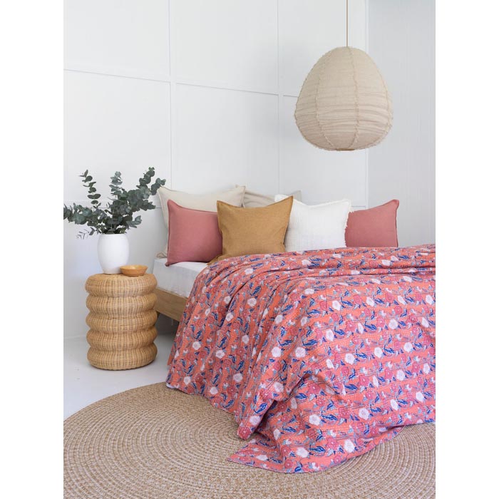 Kantha Quilt Indian Quilt Block Print Quilt Bedspread Bohemian Boho Cotton Throw Quilt Handmade Blanket Doona King Size KQ37