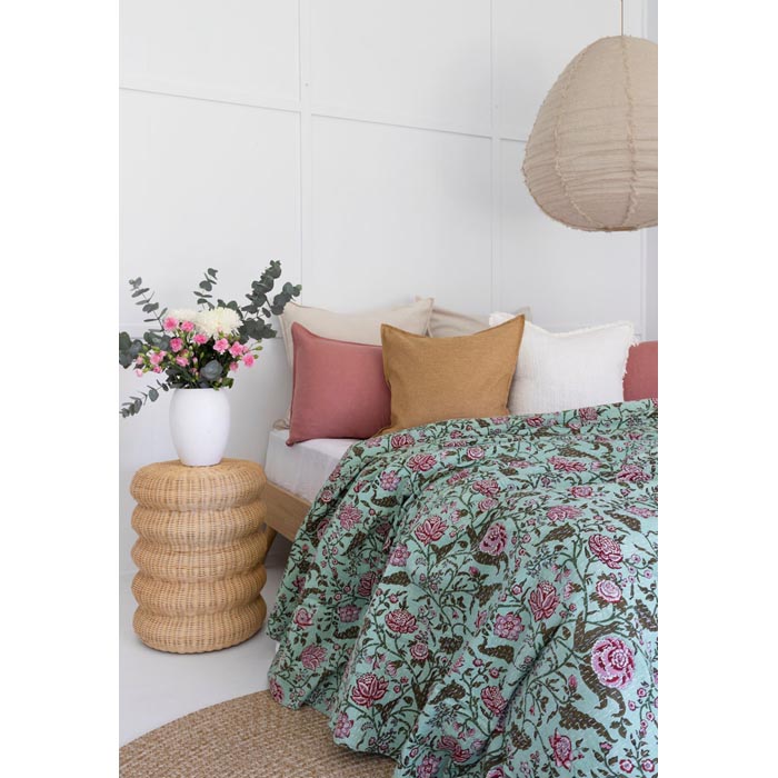 Kantha Quilt Indian Quilt Block Print Quilt Bedspread Bohemian Boho Cotton Throw Quilt Handmade Blanket Doona King Size KQ38