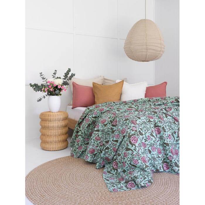 Kantha Quilt Indian Quilt Block Print Quilt Bedspread Bohemian Boho Cotton Throw Quilt Handmade Blanket Doona King Size KQ38