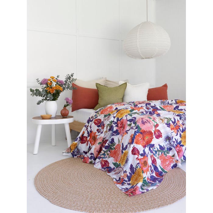 Kantha Quilt Indian Quilt Block Print Quilt Bedspread Bohemian Boho Cotton Throw Quilt Handmade Blanket Doona King Size KQ41