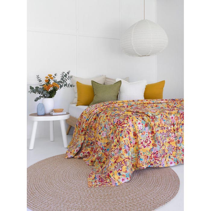 Kantha Quilt Indian Quilt Block Print Quilt Bedspread Bohemian Boho Cotton Throw Quilt Handmade Blanket Doona King Size KQ42