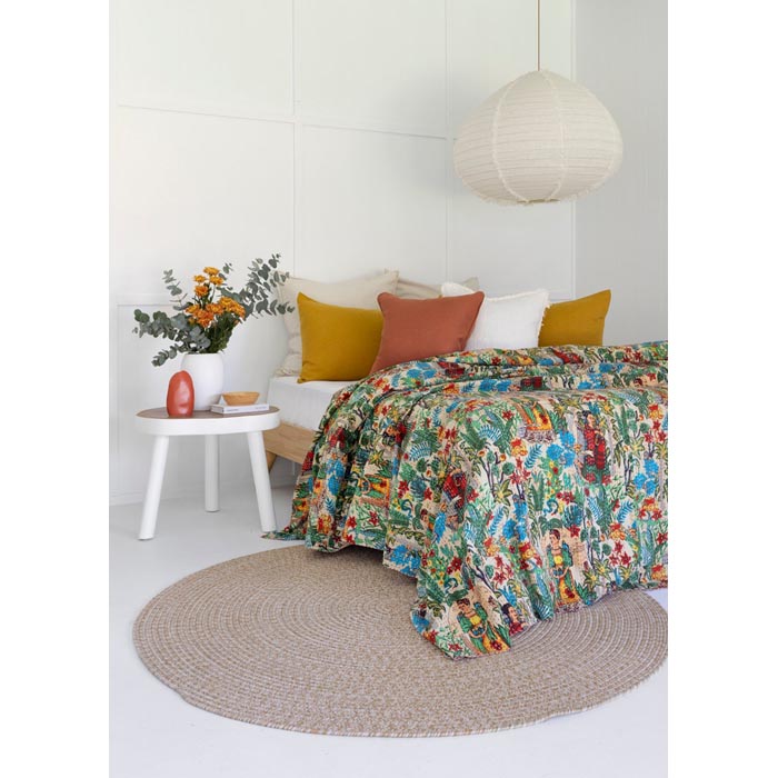Kantha Quilt Indian Quilt Block Print Quilt Bedspread Bohemian Boho Cotton Throw Quilt Handmade Blanket Doona King Size KQ43