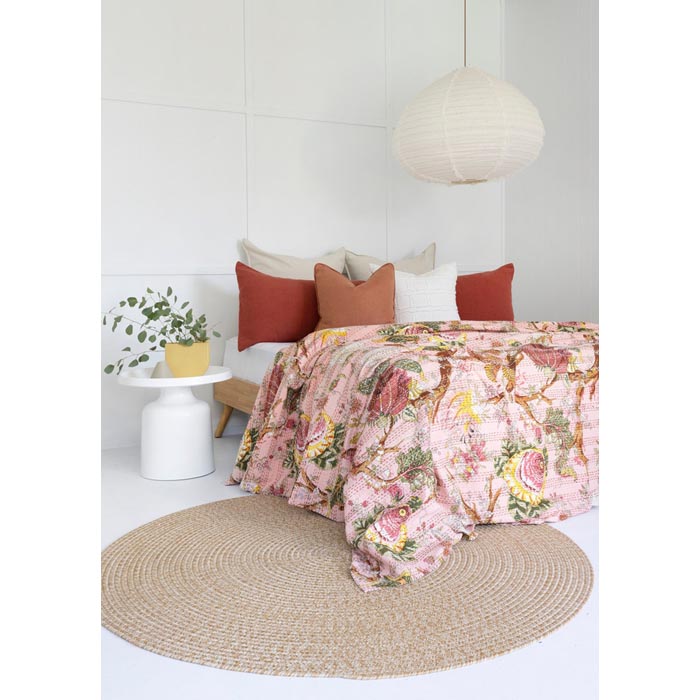 Kantha Quilt Indian Quilt Block Print Quilt Bedspread Bohemian Boho Cotton Throw Quilt Handmade Blanket Doona King Size KQ45