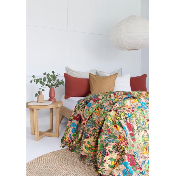 Kantha Quilt Indian Quilt Block Print Quilt Bedspread Bohemian Boho Cotton Throw Quilt Handmade Blanket Doona King Size KQ46