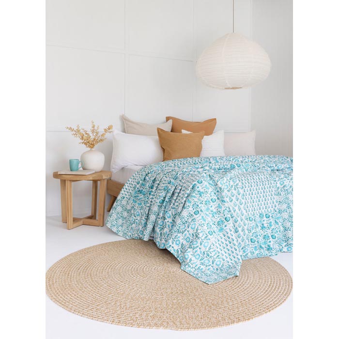 Kantha Quilt Indian Quilt Block Print Quilt Bedspread Bohemian Boho Cotton Throw Quilt Handmade Blanket Doona King Size KQ49