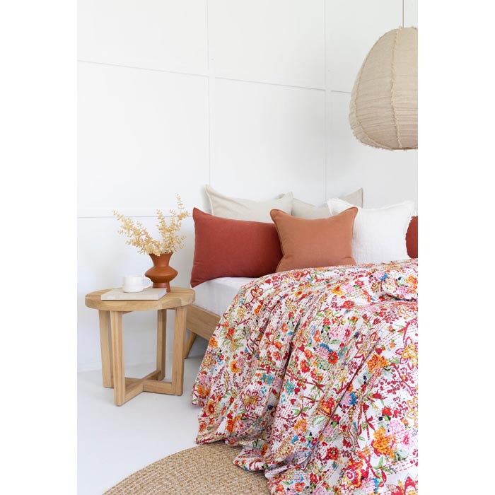 Kantha Quilt Indian Quilt Block Print Quilt Bedspread Bohemian Boho Cotton Throw Quilt Handmade Blanket Doona King Size KQ50