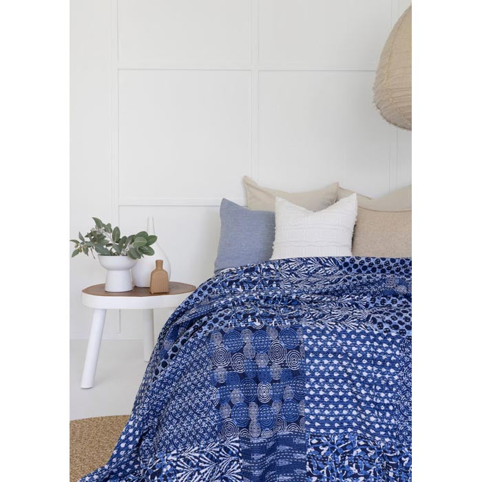 Kantha Quilt Indian Quilt Block Print Quilt Bedspread Bohemian Boho Cotton Throw Quilt Handmade Blanket Doona King Size KQ51
