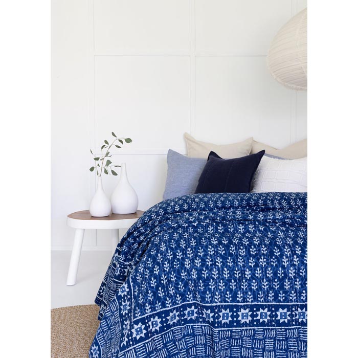 Kantha Quilt Indian Quilt Block Print Quilt Bedspread Bohemian Boho Cotton Throw Quilt Handmade Blanket Doona King Size KQ54