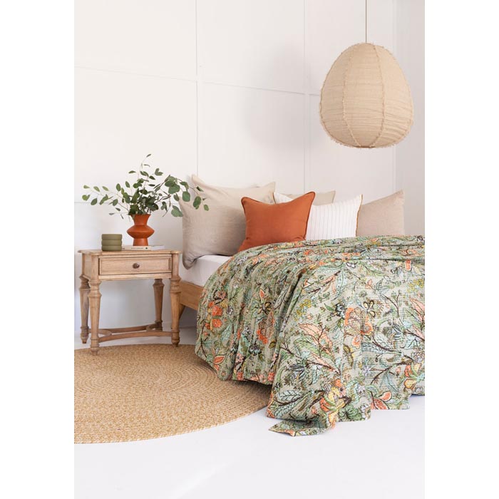 Kantha Quilt Indian Quilt Block Print Quilt Bedspread Bohemian Boho Cotton Throw Quilt Handmade Blanket Doona King Size KQ57