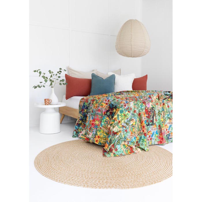 Kantha Quilt Indian Quilt Block Print Quilt Bedspread Bohemian Boho Cotton Throw Quilt Handmade Blanket Doona King Size