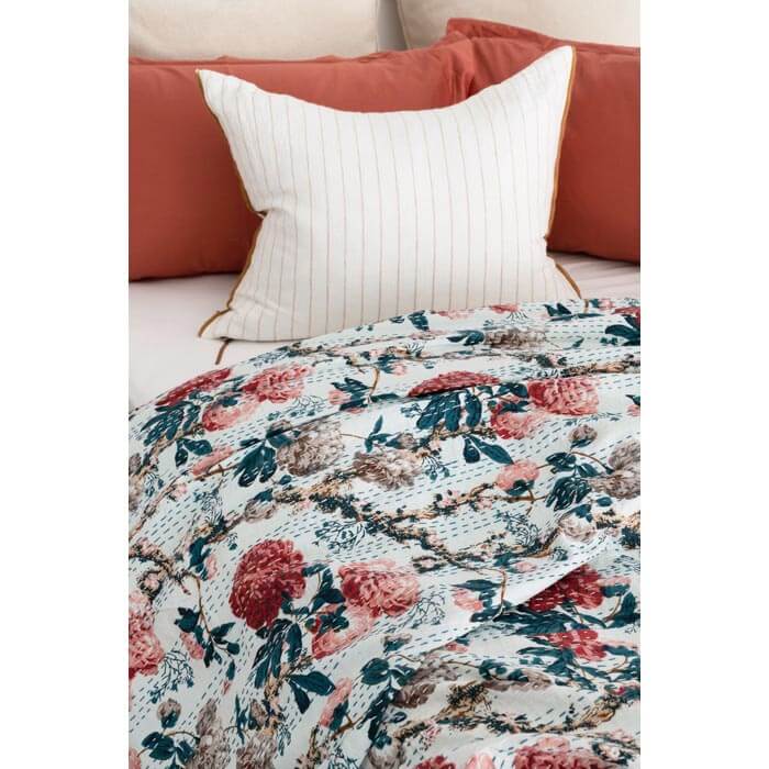 Kantha Quilt Indian Quilt Block Print Quilt Bedspread Bohemian Boho Cotton Throw Quilt Handmade Blanket Doona King Size KQ64