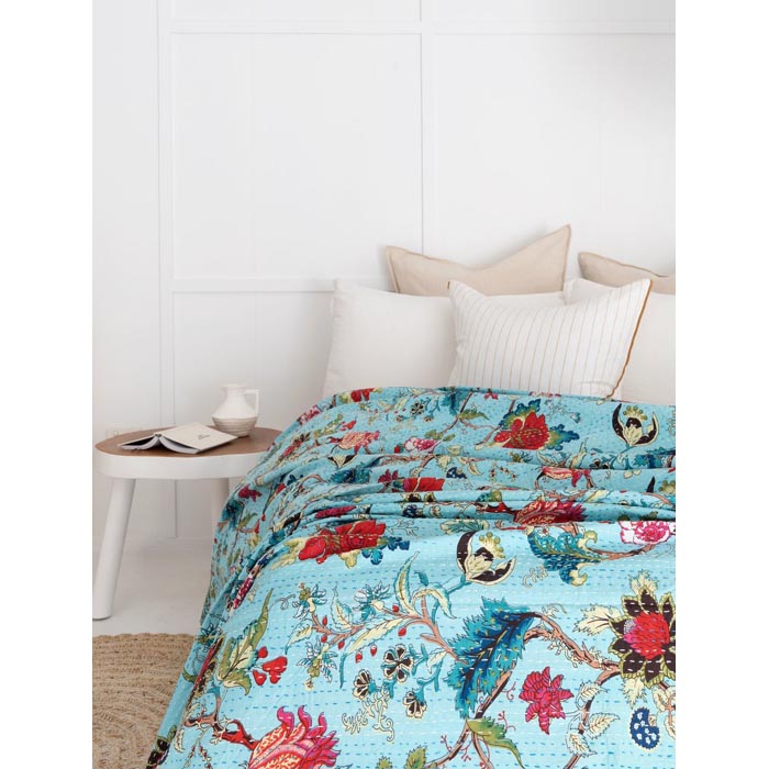 Kantha Quilt Indian Quilt Block Print Quilt Bedspread Bohemian Boho Cotton Throw Quilt Handmade Blanket Doona King Size KQ65